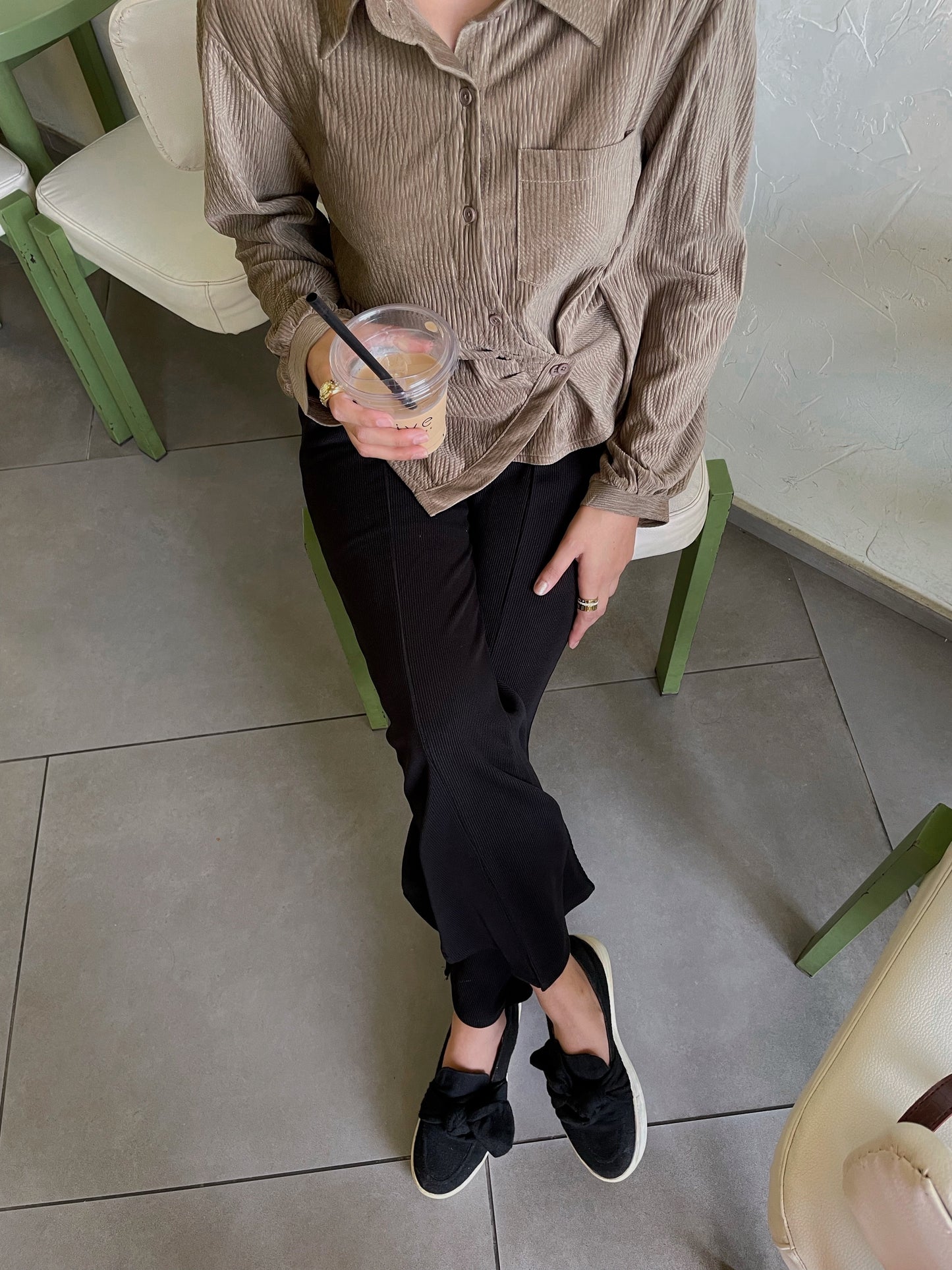 Pleated Shirt - Olive Mist