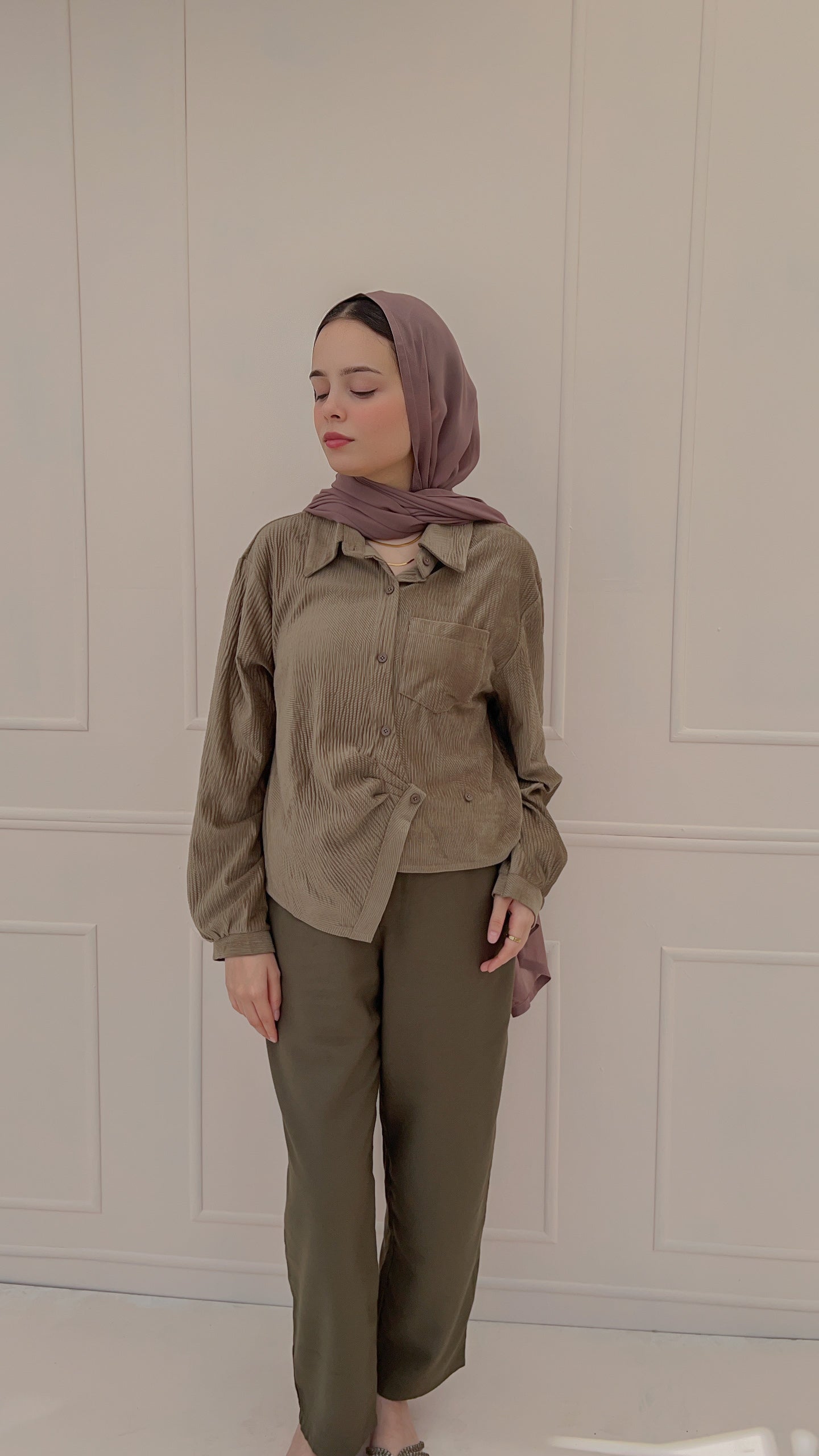 Pleated Shirt - Olive Mist