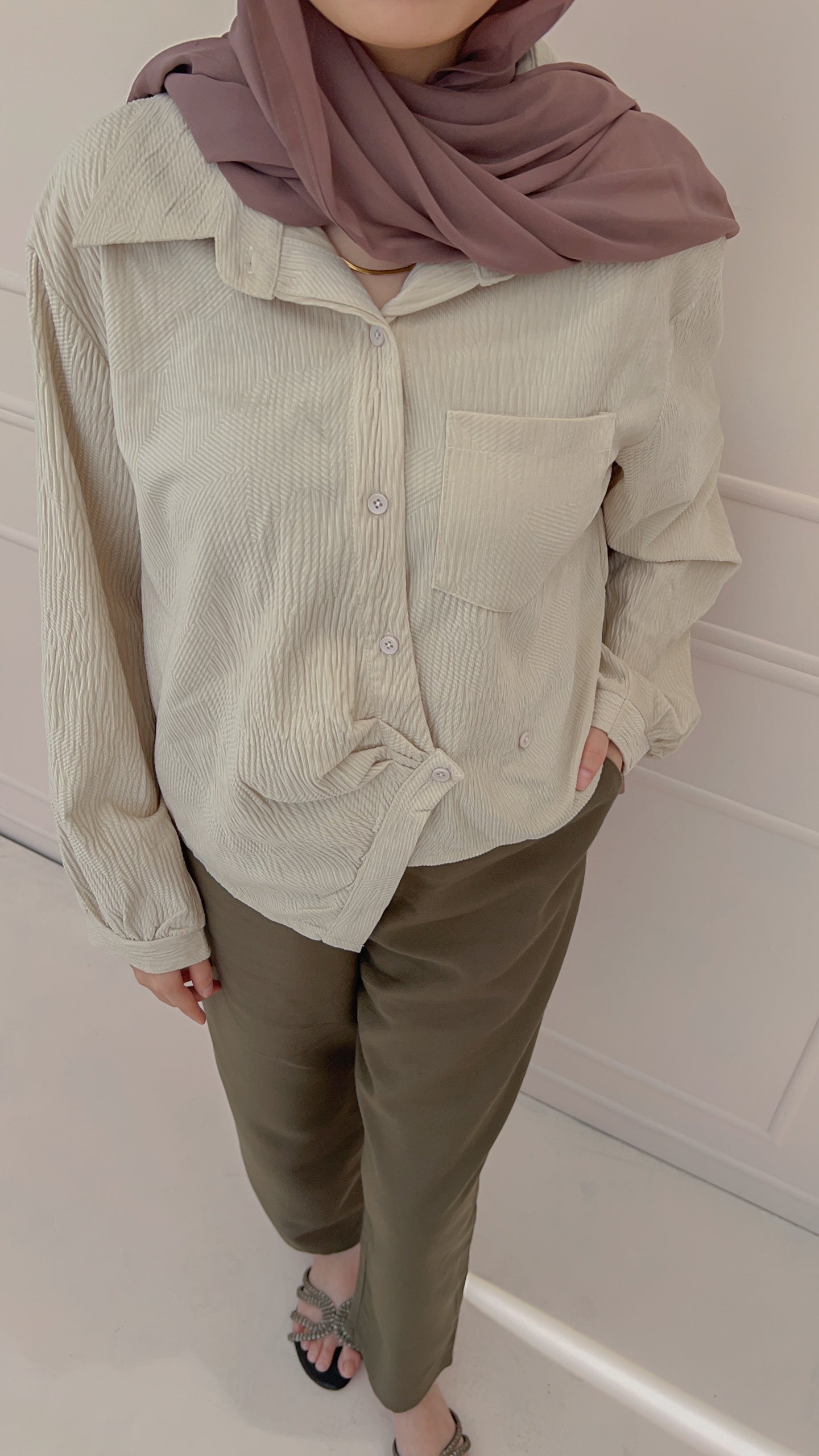 Pleated Shirt - Cream Sand