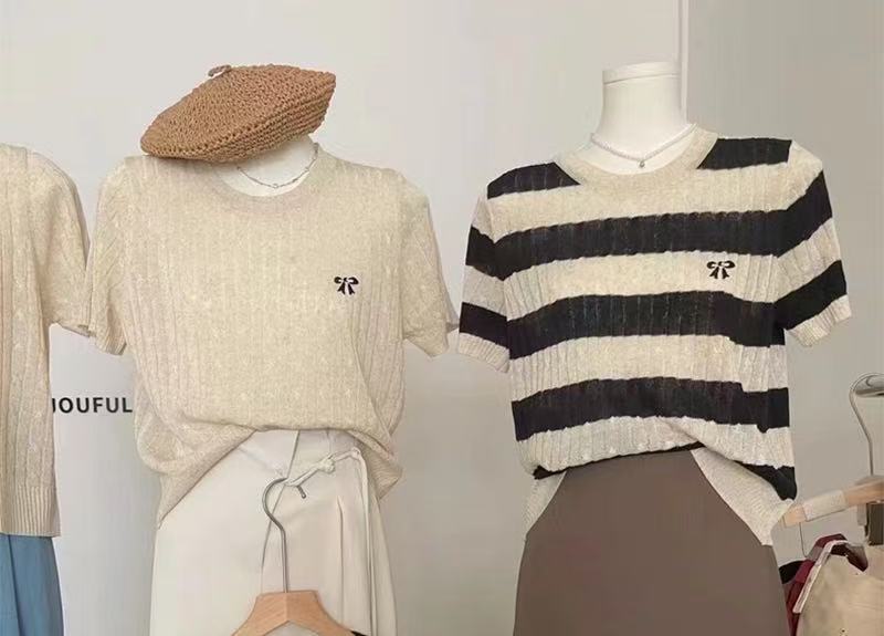 Bow Knit Top - Beige
