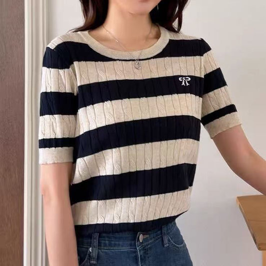Bow Knit Top - Stripes