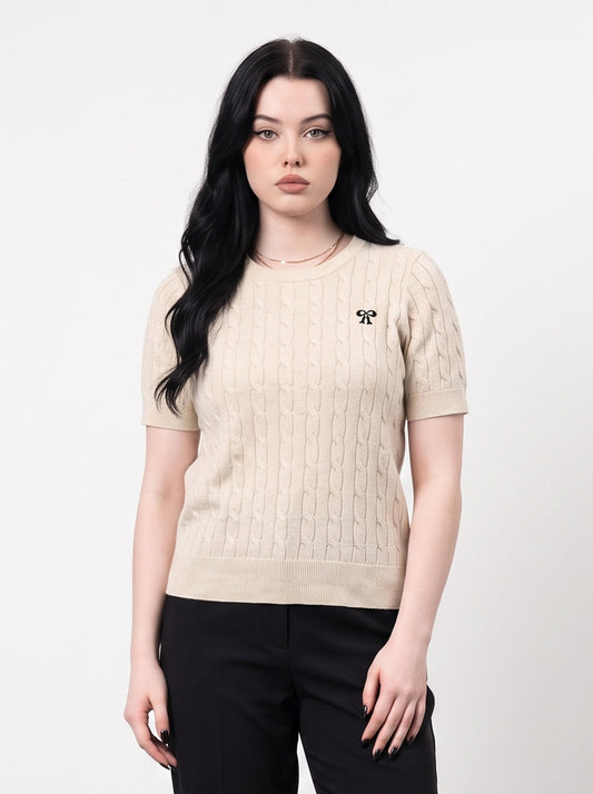 Bow Knit Top - Beige