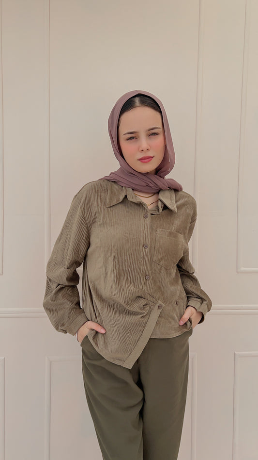 Pleated Shirt - Olive Mist