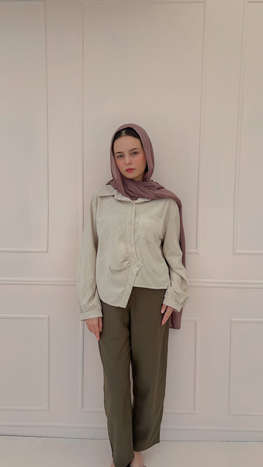 Pleated Shirt - Cream Sand
